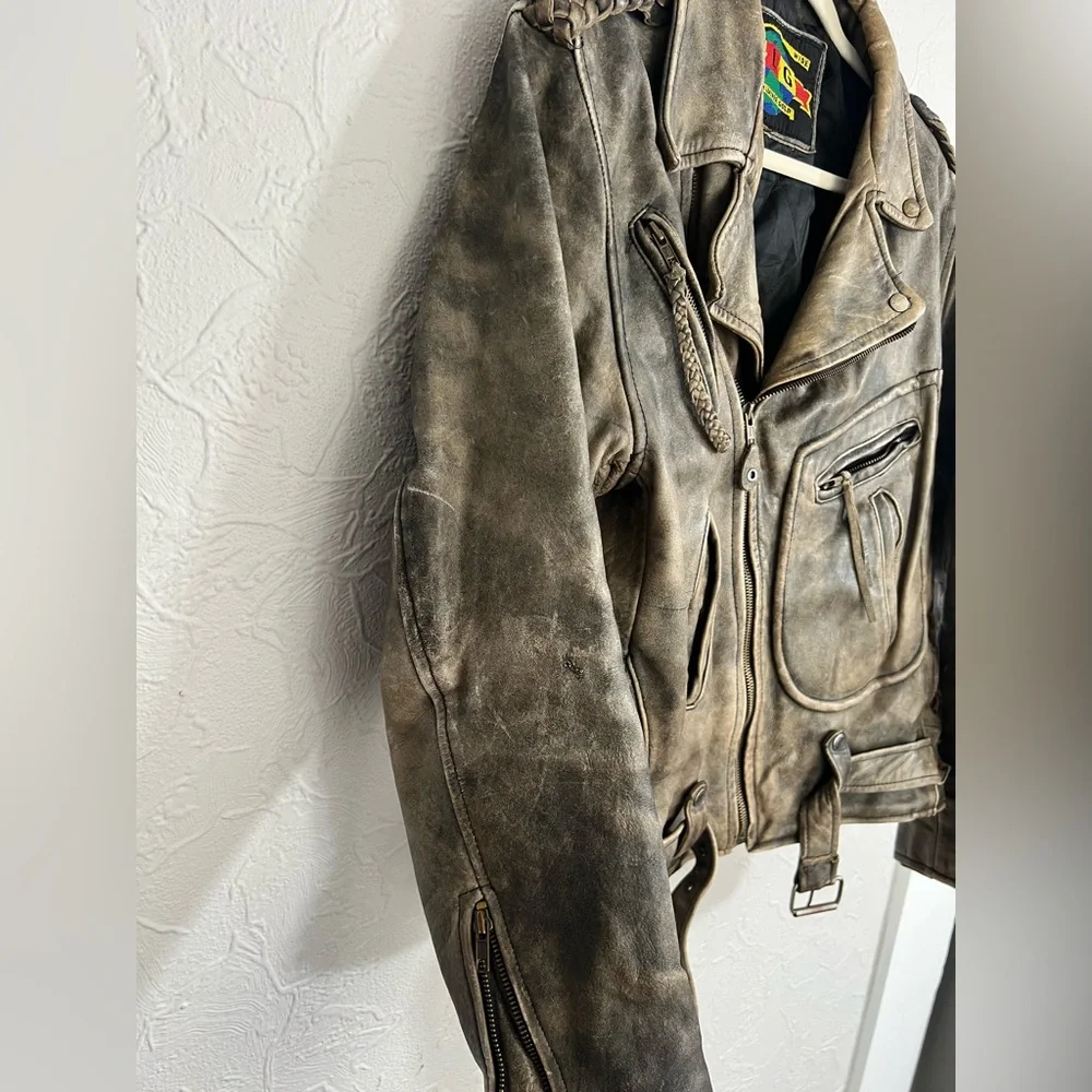 Vintage Putnam Leather Gold PLG Genuine Brown Lined Leather Jacket Men's Size L - Picture 6 of 10
